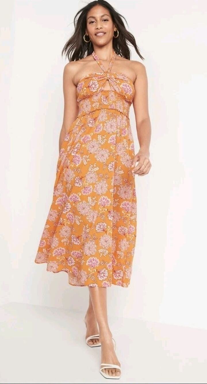 OLD NAVY by Gap ~ Floral‎ Fit & Flare Halter Maxi Midi Dress Large #680